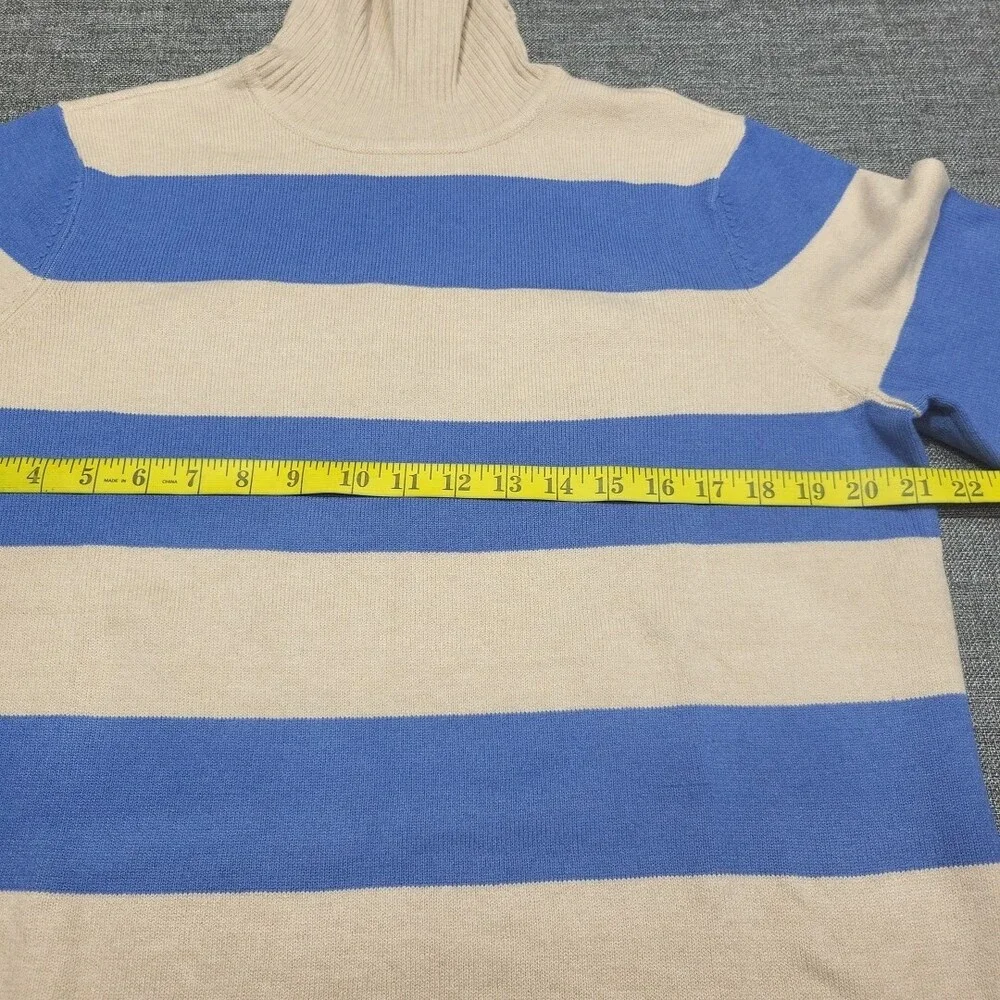 Studio Park Womens Dressy Stripe Print Turtleneck Sweater Medium Size Blue Beige